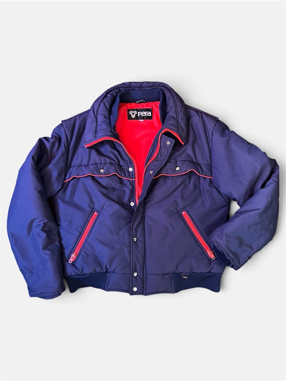 FERA Vintage Ski Snow Winter Puffer Jacket Navy Red Mens Sz. XL